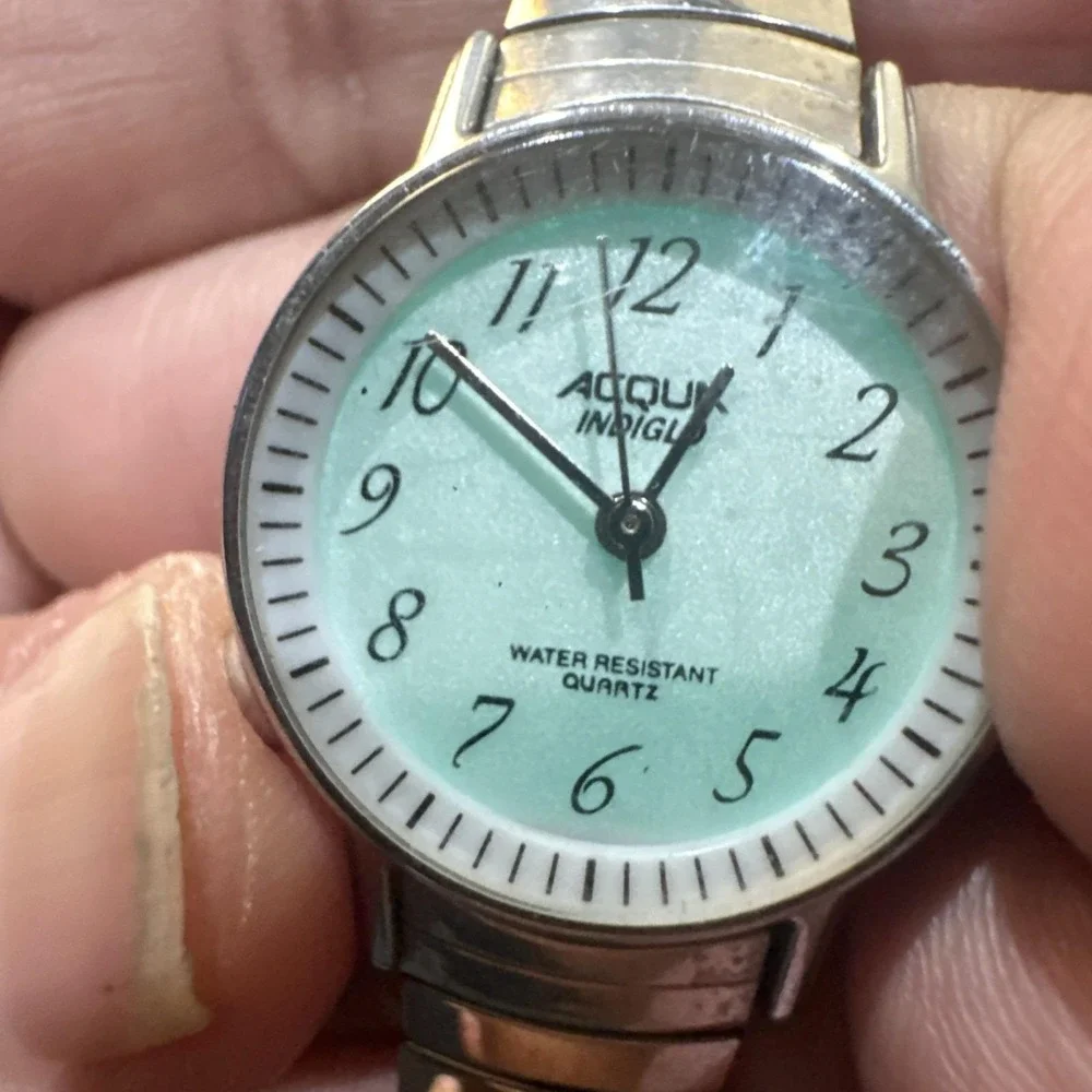 Working Acqua Indiglo Ladies‎ Quartz Watch 23mm Round Silver Tone Bracelet Fit 7